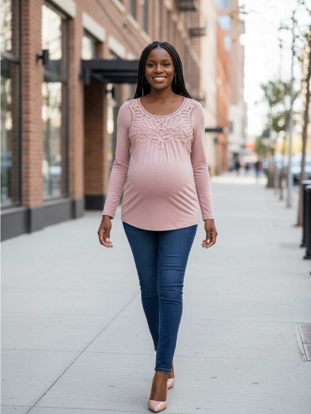 A Pea in the Pod Lace-Yoke Maternity Top in Dusty Rose XS